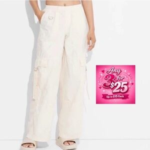 Cargo cotton Mid Rise Relaxed fit Pants cream Off White by Wild Fable